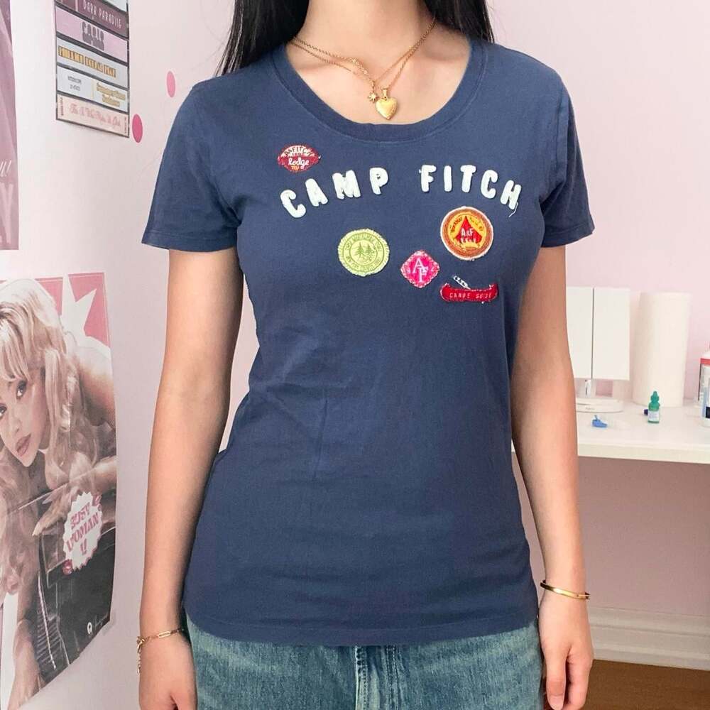 2000s abercrombie & fitch navy blue baby tee